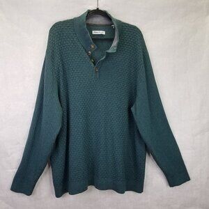 Tommy Bahama Sandbar Button Sweater Men's 2XLB Waffle Knit Henley Deep Sea Teal
